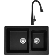 Комплект Мойка Domaci Болонья М-191-002 черная + Смеситель Ливорно WFD04098 черный