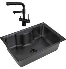 Комплект Мойка кухонная Zorg Inox PVD SZR 6545 GRAFIT графит + Смеситель Sanitary SZR-3216 Grafit графит