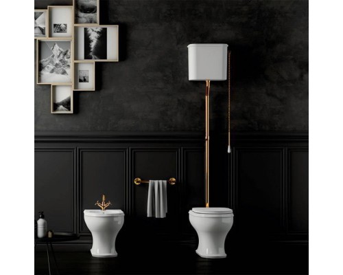 Azzurra Charme Унитаз напольный 52x40 см с высоким бачком, трубой и механизмом золото, 3L Water Saving, слив универсальный, сиденье микролифт цвет фурнитуры золото, с креплением VFV, цвет: Bianco lucido. 754591, CHCSAL000000BI/(CHA400/С bi), CHA1800/F b Azzurra Charme Унитаз напольный 52x40 см с высоким бачком, трубой и механизмом золото, 3L Water Saving, слив универсальный, сиденье микролифт цвет фурнитуры золото, с креплением VFV, цвет: Bianco lucido. 754591, CHCSAL000000BI/(CHA400/С bi), CHA1800/F b