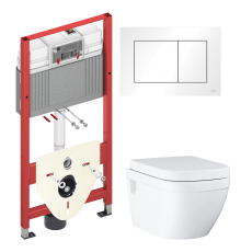 Комплект Унитаз подвесной Grohe Euro Ceramic 39703000 безободковый + Инсталляция TECE Base 9400413 4 в 1 с кнопкой смыва