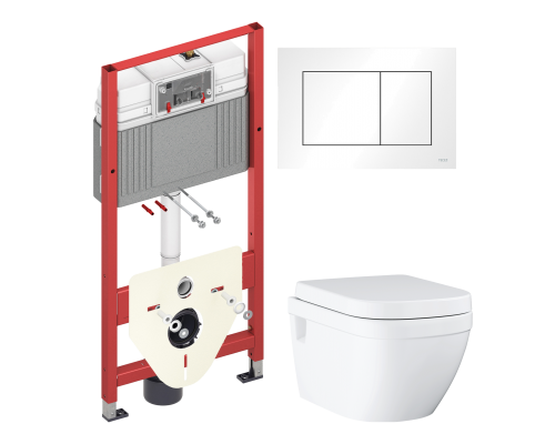 Комплект Унитаз подвесной Grohe Euro Ceramic 39703000 безободковый + Инсталляция TECE Base 9400413 4 в 1 с кнопкой смыва