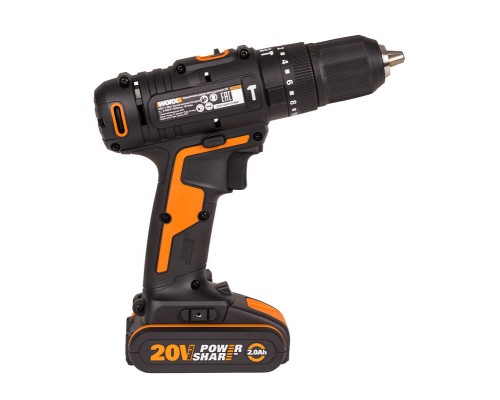Дрель-шуруповерт ударная аккумуляторная WORX WX370, 50Нм, 20В, 2Ач x2, ЗУ 2А, кейс