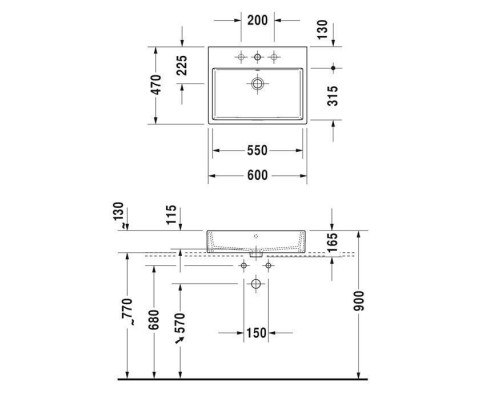 Duravit Vero Air Раковина 60х47см, 1 отв., с переливом, с площадкой, на столешницу, цвет: белый. 2352600000 Duravit Vero Air Раковина 60х47см, 1 отв., с переливом, с площадкой, на столешницу, цвет: белый. 2352600000