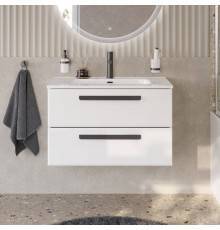Тумба с раковиной Cezares Eco Cer-N 80, bianco opaco, раковина Duet 80, ручки матовые черные