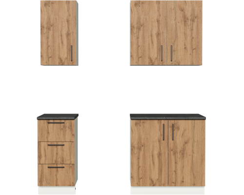 Кухонный гарнитур Domaci Болонья 180 см, фасад дуб вотан, ручка черная, столешница луна KUH-708290