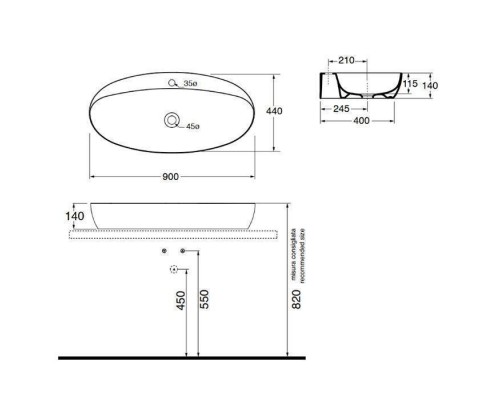 Azzurra Elegance Circle Раковина накладная, 90x44xH14 см, 1 отв., без перелива, цвет: Bianco lucido. ELLA090440CMBI/(ECI90M bi)*1 Azzurra Elegance Circle Раковина накладная, 90x44xH14 см, 1 отв., без перелива, цвет: Bianco lucido. ELLA090440CMBI/(ECI90M bi)*1