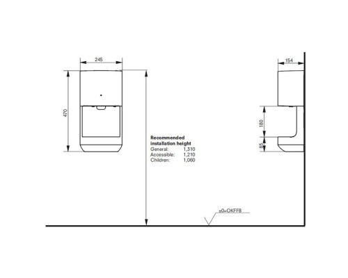 TOTO Public Сушилка для рук, 245x154x470мм, подвесная, цвет: белый. TYC324W