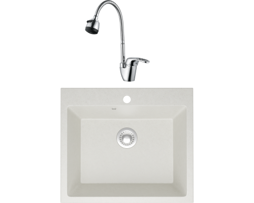 Комплект Мойка кухонная Domaci Болонья М-44-001 белая + Смеситель Ливорно WFD04163B