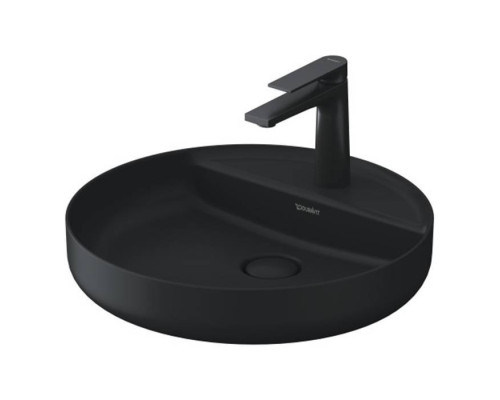 Duravit Vitrium Раковина накладная 46см., с 1 отв., круглая, из DuroCast UltraResist, без перелива, с полкой, цвет: темно-серый матовый. 266246HE