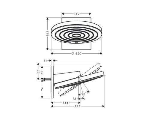 Hansgrohe Pulsify Верхний душ Oslash;260 мм., с настенным креплением, 2 режима, внешняя часть, цвет: белый матовый/графит. 24150700