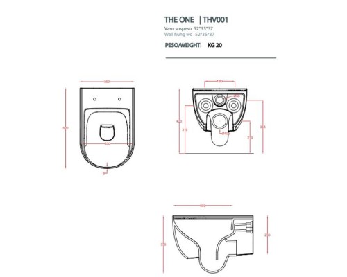 Artceram THE ONE Унитаз подвесной безободковый 52х35см, с креплениями, цвет: grigio oliva