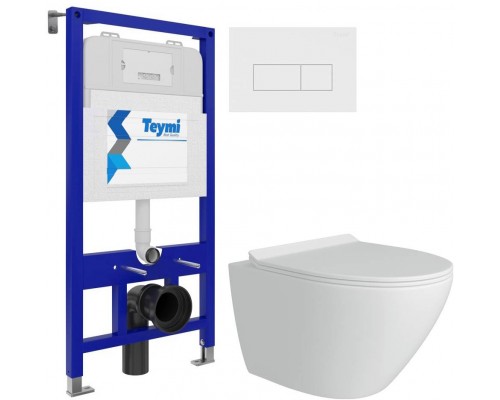 Комплект Унитаз подвесной Teymi Lina Pro T40106 + Инсталляция Aina T70011 + Кнопка Helmi T70018WM белый матовый