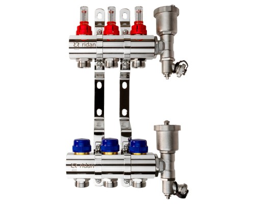 Комплект коллекторов Ридан FHF-3RF set с расходомерами, кронштейнами и воздухоотводчиками, 3 контура 088U0723R