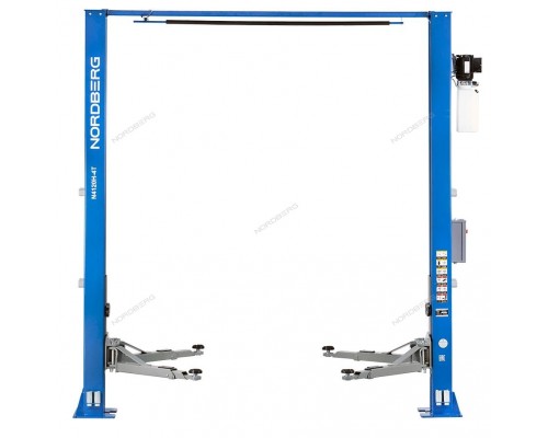 Подъемник двухстоечный 4 т, верхняя синхронизация, с электростопорами, H=3,6 м, 380 В, синий NORDBER