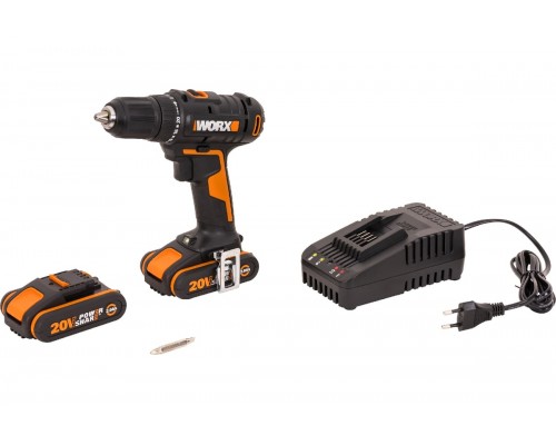 Дрель-шуруповерт аккумуляторная WORX WX108, 45Нм, 20В, 2Ач x2, ЗУ 2А, кейс