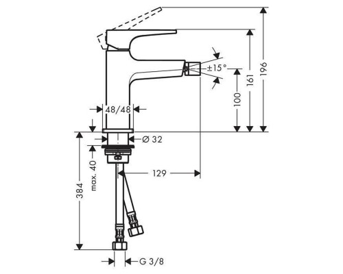 Hansgrohe Metropol Смеситель для биде на 1 отв, с донным клапаном, излив 129мм, цвет: черный матовый. 32520670 Hansgrohe Metropol Смеситель для биде на 1 отв, с донным клапаном, излив 129мм, цвет: черный матовый. 32520670