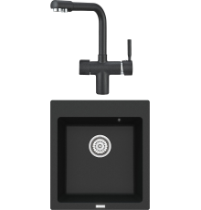Комплект Мойка кухонная Point Моко 47 черная + Смеситель PN3104 черный