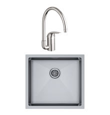Комплект Мойка Paulmark Gerberg PM254844-BS брашированная нержавеющая сталь + Смеситель Grohe Euroeco