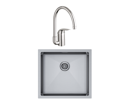 Комплект Мойка Paulmark Gerberg PM254844-BS брашированная нержавеющая сталь + Смеситель Grohe Euroeco