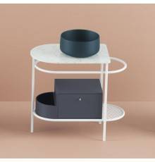 Artceram Flair 3.0 Металлическая консоль с раковиной, 85х46х75.5см., напольная, с выдвижным ящиком и мраморной столешницей, цвет: белый матовый/petrolio. COL001 42 00,  ACA067 05,  ACM037 57,  TFA009 47