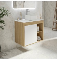 Тумба с раковиной Teymi Nura 70, дуб эврика, матовая белая, раковина Helmi Mini 24