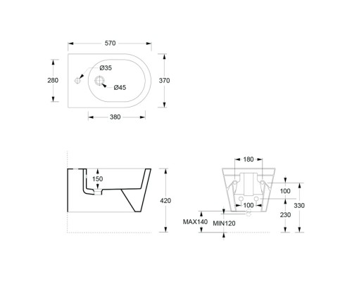 Alice Hide Биде Round 57х37, подвесное, цвет: чёрный матовый. 31180108