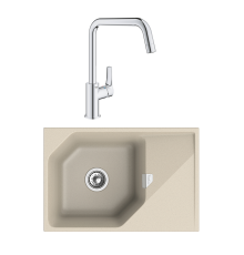 Комплект Мойка Rivelato Locus LS-75 beige scuro + Смеситель Grohe Eurosmart