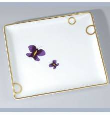THG CAPUCINE MAUVE DECOR OR Поднос керамический 171х154 мм., настольный, middle size, декор золото/лиловый, цвет: белый. A7D-A02-4613