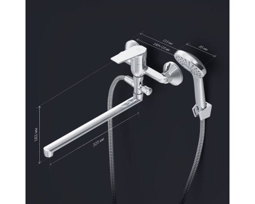 F90A90100 Смеситель для ванны и душа с длинным изливом и душевым набором