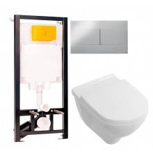 Комплект Унитаз подвесной Villeroy   Boch O.Novo 5660HR01 alpin, безободковый + Инсталляция OLI 80 ECO Sanitarblock mechanic 3 в 1 с кнопкой смыва