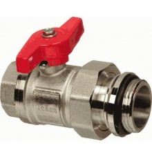 Шаровой кран TeRma 33502 американка, для коллектора, красная ручка, 1" ВРx1" НР