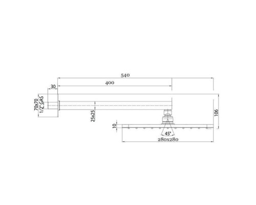 Bossini Верхний душ COSMO 280х280 мм, с кронштейном 400 мм, черный матовый. H69598I.073 Bossini Верхний душ COSMO 280х280 мм, с кронштейном 400 мм, черный матовый. H69598I.073