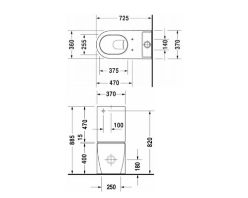 Duravit Starck 2 Унитаз моноблок приставной 72.5х37см, слив универсальный, с креплением, цвет: белый. 2129090000, 0933000005 Duravit Starck 2 Унитаз моноблок приставной 72.5х37см, слив универсальный, с креплением, цвет: белый. 2129090000, 0933000005