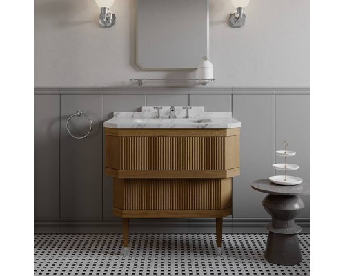 DevonDevon Metropolitan Essenc Тумба под раковину из дуба 88.5х95 см, стол. BIANCO CARRARA, рак. SWINDON на 3 отв белая , ножки хром, цвет: ROVERE. MET_ESSMT_MCACRBI*3