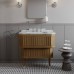 DevonDevon Metropolitan Essenc Тумба под раковину из дуба 88.5х95 см, стол. BIANCO CARRARA, рак. SWINDON на 3 отв белая , ножки хром, цвет: ROVERE. MET_ESSMT_MCACRBI*3