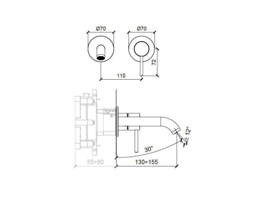 Almar Round Смеситель для раковины, настенный, цвет: Nickel Brushed. E210053.NB