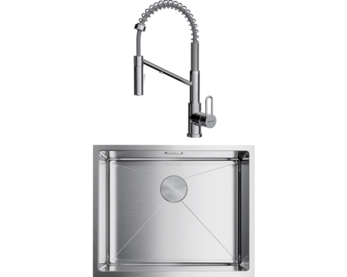 Комплект Мойка Omoikiri Taki 54-U/IF-IN нержавеющая сталь + Смеситель Mikawa 2 Plus SB-BN нержавеющая сталь, с гибким изливом