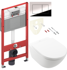Комплект Унитаз подвесной Villeroy   Boch Subway 3.0 4670TS01 alpin, сиденье с микролифтом + Инсталляция TECE Now 9400412 4 в 1 с кнопкой смыва