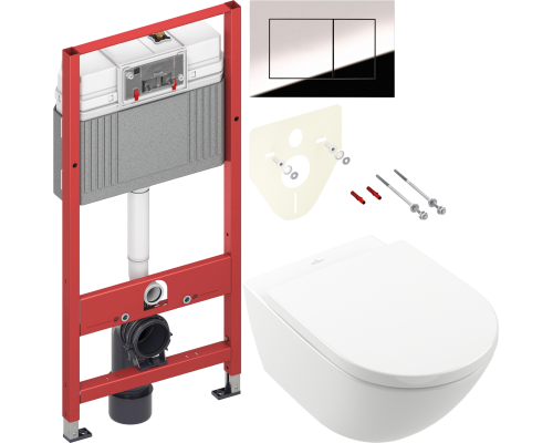Комплект Унитаз подвесной Villeroy Boch Subway 3.0 4670TS01 alpin, сиденье с микролифтом + Инсталляция TECE Now 9400412 4 в 1 с кнопкой смыва Комплект Унитаз подвесной Villeroy Boch Subway 3.0 4670TS01 alpin, сиденье с микролифтом + Инсталляция TECE Now 9400412 4 в 1 с кнопкой смыва