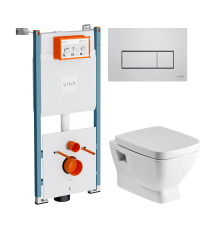Комплект Унитаз подвесной Santek Нео 1WH302423 с микролифтом + Инсталляция VitrA V-Fix Core 732-5800-01PV + Кнопка Root Square 740-2380 хром