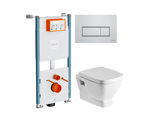 Комплект Унитаз подвесной Santek Нео 1WH302423 с микролифтом + Инсталляция VitrA V-Fix Core 732-5800-01PV + Кнопка Root Square 740-2380 хром