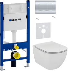 Комплект Унитаз подвесной Ideal Standard Tesi T354601 с микролифтом + Шумоизоляция Geberit 156.050.00.1 + Инсталляция Duofix Delta 458.163.21.1 с кнопкой смыва, хром