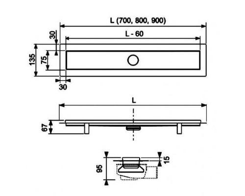 TECE Комплект TECElinus для монтажа дренажного канала 700мм с основой для плитки tile и панелью steel 2 в 1. 15103079