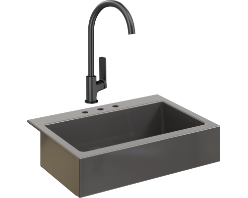 Комплект Мойка кухонная Domaci Сиена 50186-112 с 3 отверстиями, антрацит + Смеситель STWORKI HWX5015-P01BK