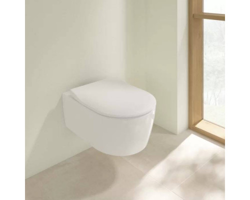 VilleroyBoch Avento Унитаз 37х53х31см.,подвесной, безободковый, в комплекте сиденье SlimSeat с микролифтом, цвет: альпийский белый. 5656RS01