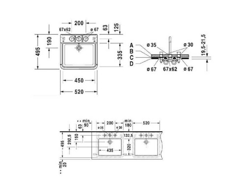 Duravit DuraStyle Раковина 45x33.5 см, 3 отв., цвет: белый. 2631520030