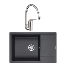Комплект Мойка Paulmark Flugen 60 PM317850-BL черная + Смеситель Grohe Euroeco