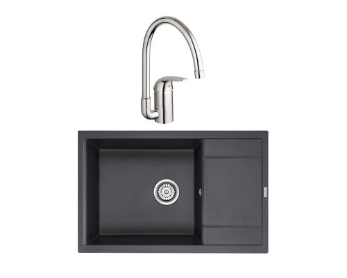 Комплект Мойка Paulmark Flugen 60 PM317850-BL черная + Смеситель Grohe Euroeco