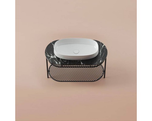 Artceram Flair 4.0 Консоль металлическая с раковиной 95x48хh75см., напольная, с полочкой и мраморной столешницей, цвет: черный матовый/белый. ACA068 17,  TFA010 90,  TFA013 17