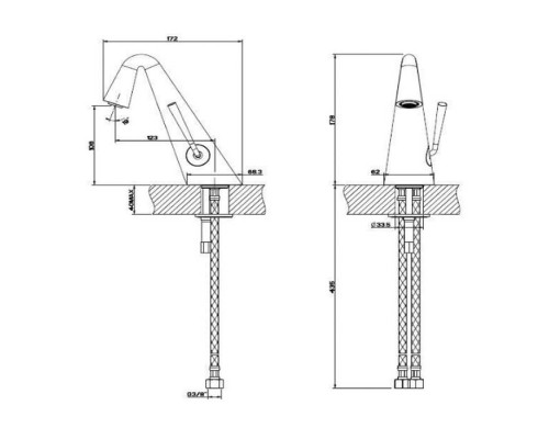 Gessi Cono Смеситель для раковины без донного клапана, с соединительными шлангами, цвет: хром. 45001#031